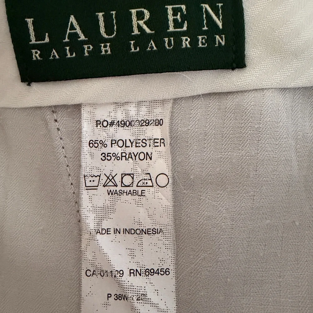 Lauren Ralph Lauren Men’s Dress Pants 38W|28 Pleat Front Tan Micro-Check Slacks - Picture 6 of 6